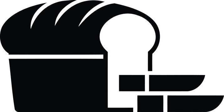 French bread loaf and baking basket icon in black silhouette on white background