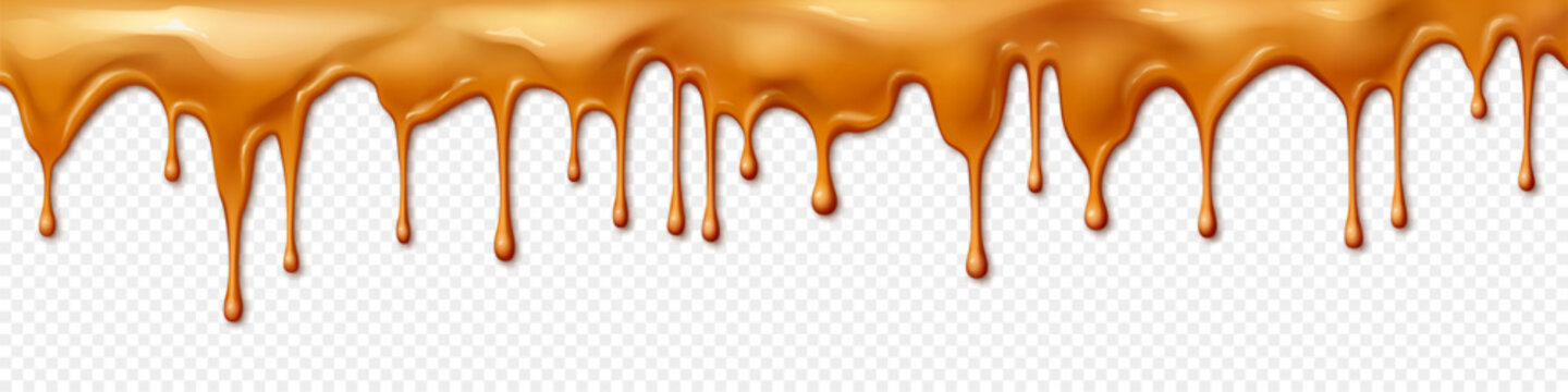 Sticky honey drips with realistic texture isolated on transparent background