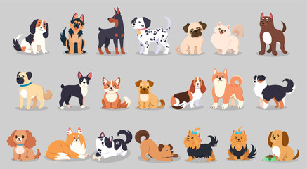Obraz premium Illustrated variety of dog breeds on neutral background