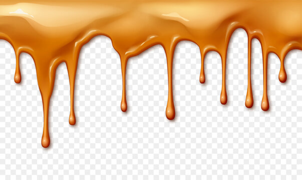 Golden honey drips on transparent background