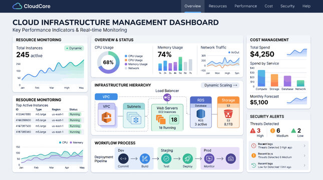 Modern cloud infrastructure management dashboard interface.