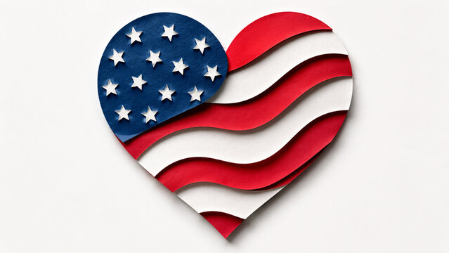Paper Cut USA Flag Heart Patriotic Illustration
