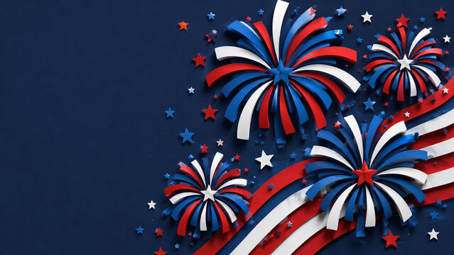 Paper Cut Patriotic Fireworks And Stars Background