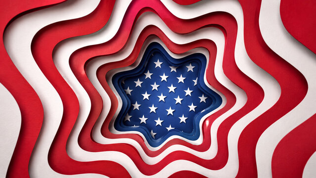 Layered Paper Cut USA Flag Tunnel Illustration