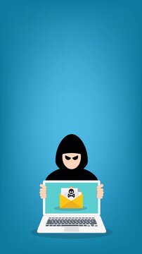 Hacker Sending Phishing Email Cyber Attack Warning Malware and Online Scam Animation