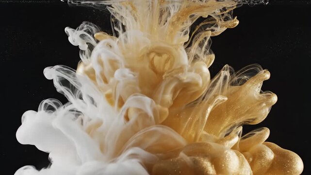 Mixing white and gold paint in water creates a dynamic display of color and movement