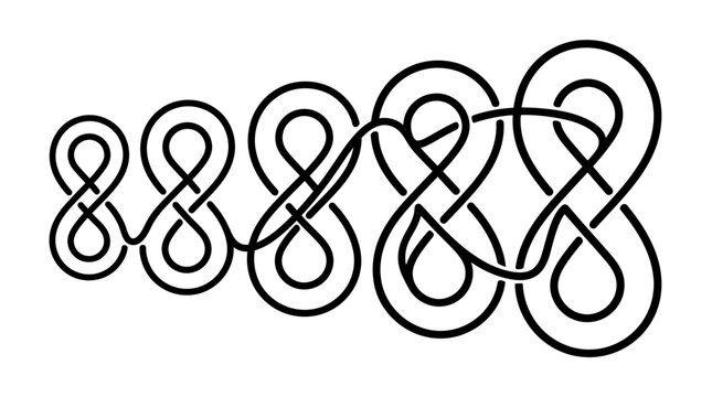 Minimalist black line art illustration featuring a continuous series of connected infinity loops arranged in a horizontal growth pattern sequence