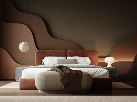 Modern bedroom design. Bedroom interior. 3D Rendering, 3D Illustration
