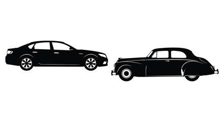 Fototapeta premium Vintage And Modern Car Silhouettes On White Background