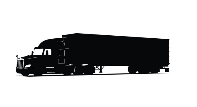 Black Silhouette Of A Semi truck With Trailer On White Background