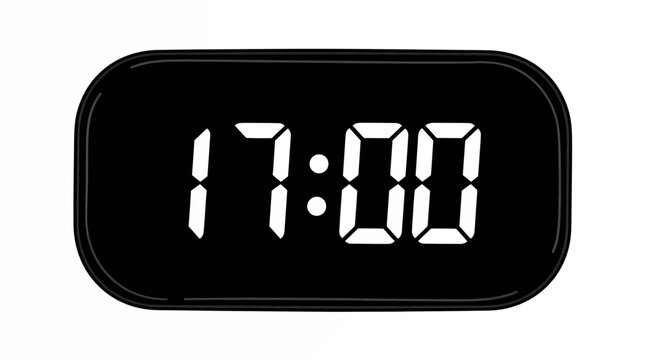 Sleek digital clock display showing 17:00 on a modern electronic device.