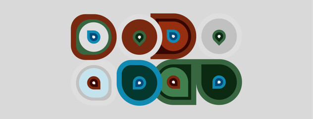 Fototapeta premium Abstract geometric shapes, circles, squares, varying colors. Minimalist design, flat illustration, neutral background. Simple patterns, modern aesthetic.