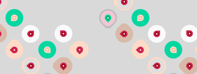Fototapeta premium Abstract pattern. Circles, various colors, scattered across gray background. Simple design, modern aesthetic. Minimalist style.