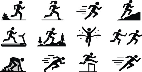 Fototapeta premium Running Sport Activity Icons: Sprinting, Jogging, Race, Hurdles, Treadmill