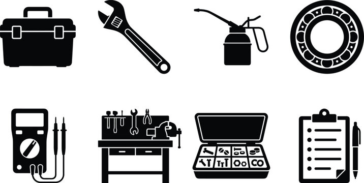 Industrial Mechanic and Work Tools Vector Icon Set for Repair Service and Workshop Concept