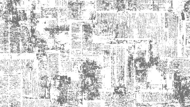distressed newspaper collage texture with overlapping grayscale prints and faded smudged text creating abstract vintage background