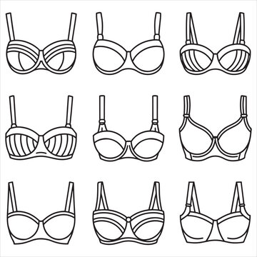 Nine unique bra cup designs and straps illustrated
