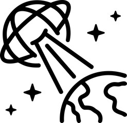 Alien UFO Abducting Earth with Stars - Outer Space Invasion Concept Line Art © asep