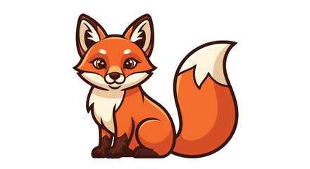 Fototapeta premium Cute cartoon red fox sitting illustration on white background.