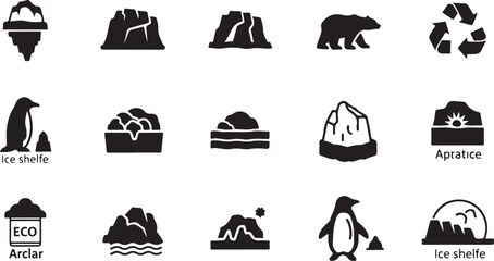 Black and white of various polar animals and ice shelf scenes polar bear penguin walrus seal arctic fox © DS STORE