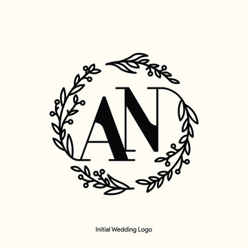 Elegant Floral AN Initial Wedding Logo Monogram with Botanical Wreath