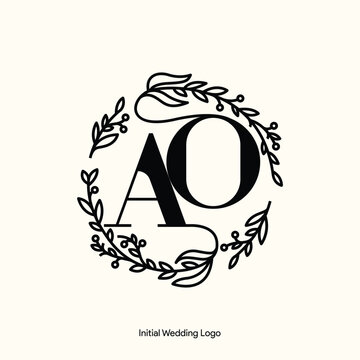 Elegant Floral AO Initial Wedding Logo Monogram with Botanical Wreath