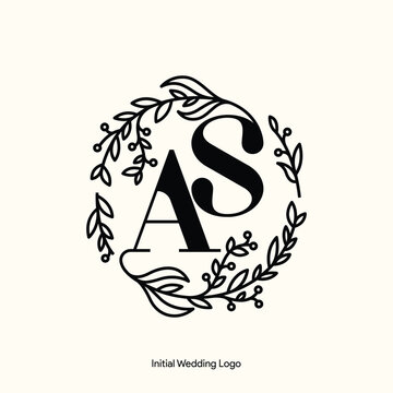 Elegant Floral AS Initial Wedding Logo Monogram with Botanical Wreath