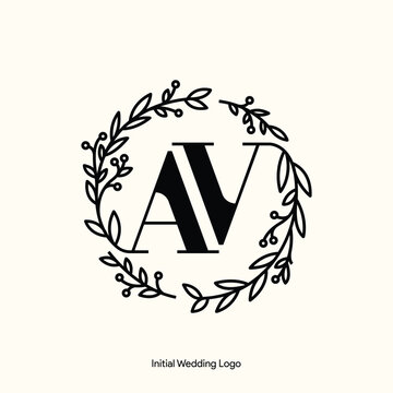 Elegant Floral AV Initial Wedding Logo Monogram with Botanical Wreath