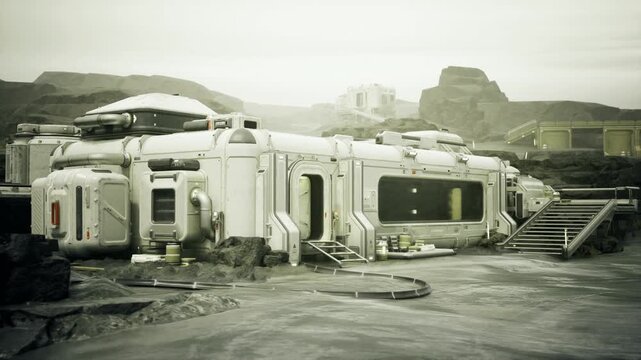 Emergency shelter module with medical supplies staged outside, cases and stretchers arranged, clinical crates and response gear convey readiness for crisis