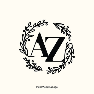 Elegant Floral AZ Initial Wedding Logo Monogram with Botanical Wreath