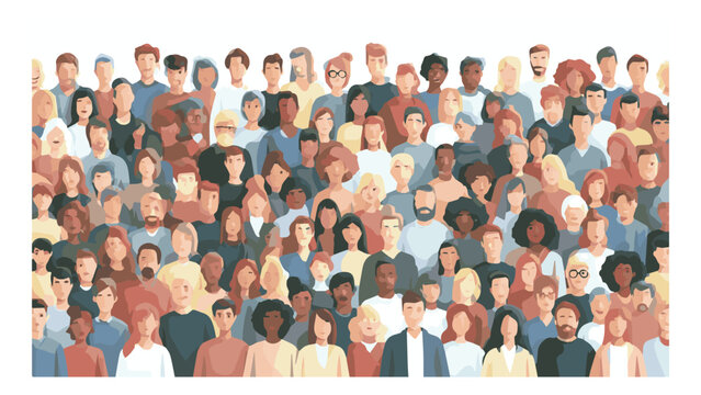 Large diverse crowd of people with different skin tones hair colors and styles gathered together in a public event or outdoor setting