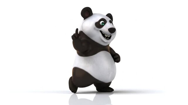 Animated panda bear character gesturing peace.