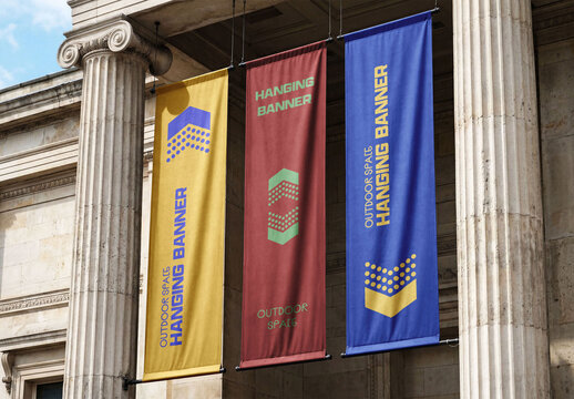 Triple Hanging Banners Mockup For Branding And Display Design