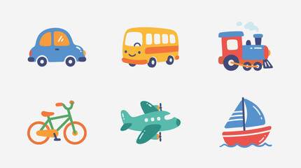 Cartoon transportation icons set © Bagas