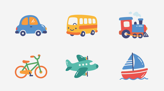 Cartoon transportation icons set