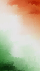 Fototapeta premium Indian Tricolor Watercolor Abstract Background With Copy Space Design. Abstract Indian tricolor with saffron, white, and green paint textures surrounding a large central copy space.