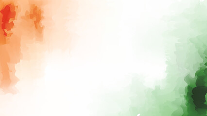 Obraz premium Indian Tricolor Watercolor Abstract Background With Copy Space Design. Abstract Indian tricolor with saffron, white, and green paint textures surrounding a large central copy space.