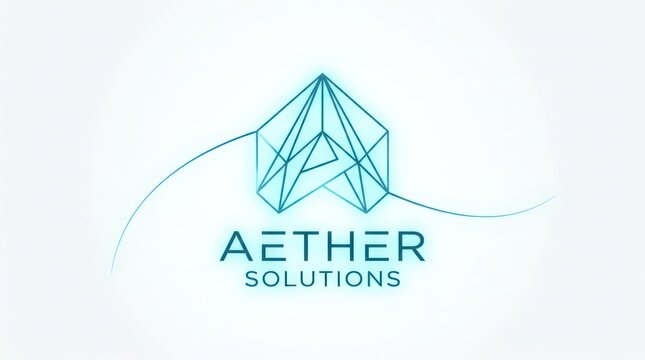Aether solutions minimalist company logo design featuring modern geometric line art style.