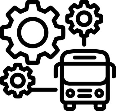 Bus mechanical engineering concept, gears and vehicle icon