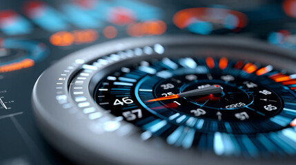 Obraz premium Futuristic dashboard projecting strategic outcomes for an upcoming fiscal cycle, business intelligence, forecasting analytics, with copy space