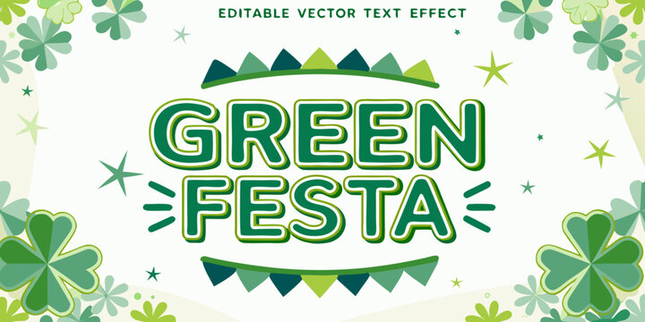 Green Festa Text Effect Vector Illustration With Clover And Triangle Pattern