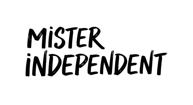A simple black text on white background reading Mister Independent