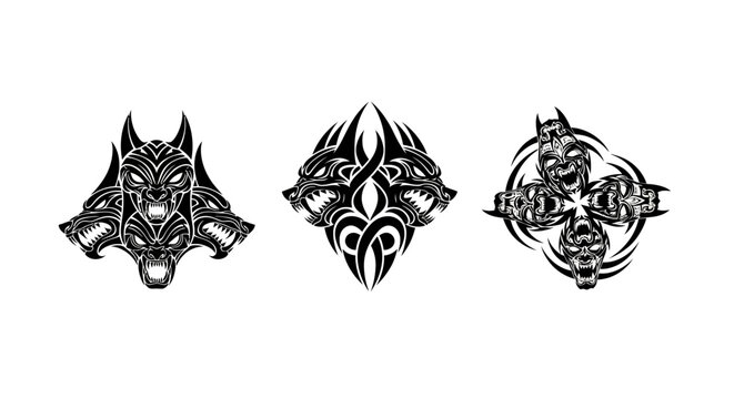 Three Intricate Black and White Tribal Designs.
