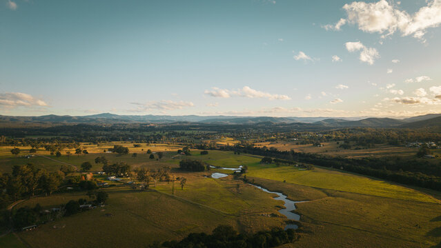 Aerial view of the rural landscape in Beechwood, New South Wales, Australia.