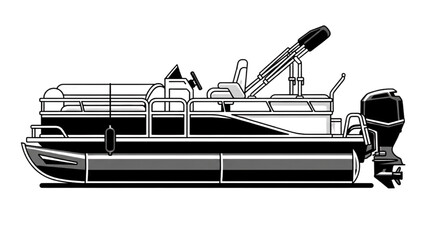 2D AutoCAD Vector illustration of a detailed pontoon boat with motor and canopy © Stock Image Paradise