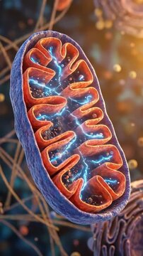 Mitochondrion, cellular powerhouse driving crucial bioenergetic process, generating energy currency, depicting intricate folded inner membrane, cristae structure, matrix activity.