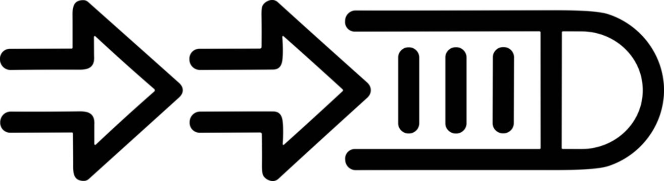 Forward Arrow Icon Flowing into Data Processing Symbol, Vector