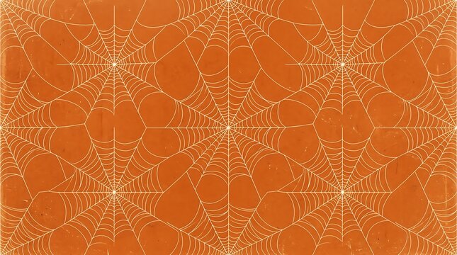 Orange spider web pattern, Halloween background, cobweb design, seamless texture