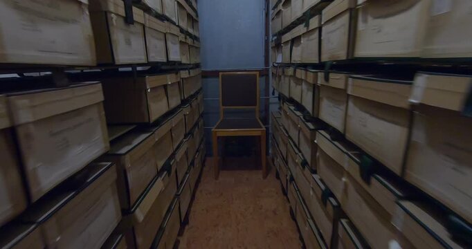 Document storage. Shelving units with folders and boxes.