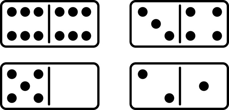 Domino Tiles Line Art Vector Icon Set with Different Dot Combinations for Tabletop Games Strategy Concept and Educational Graphic Designs